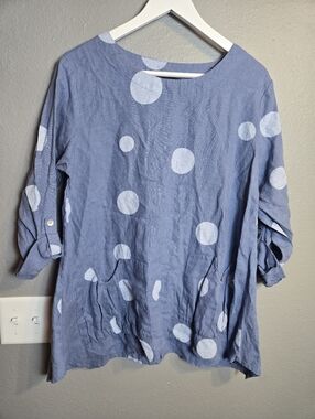 Ali Miles Polka Dot 100% Linen Tunic Size Large